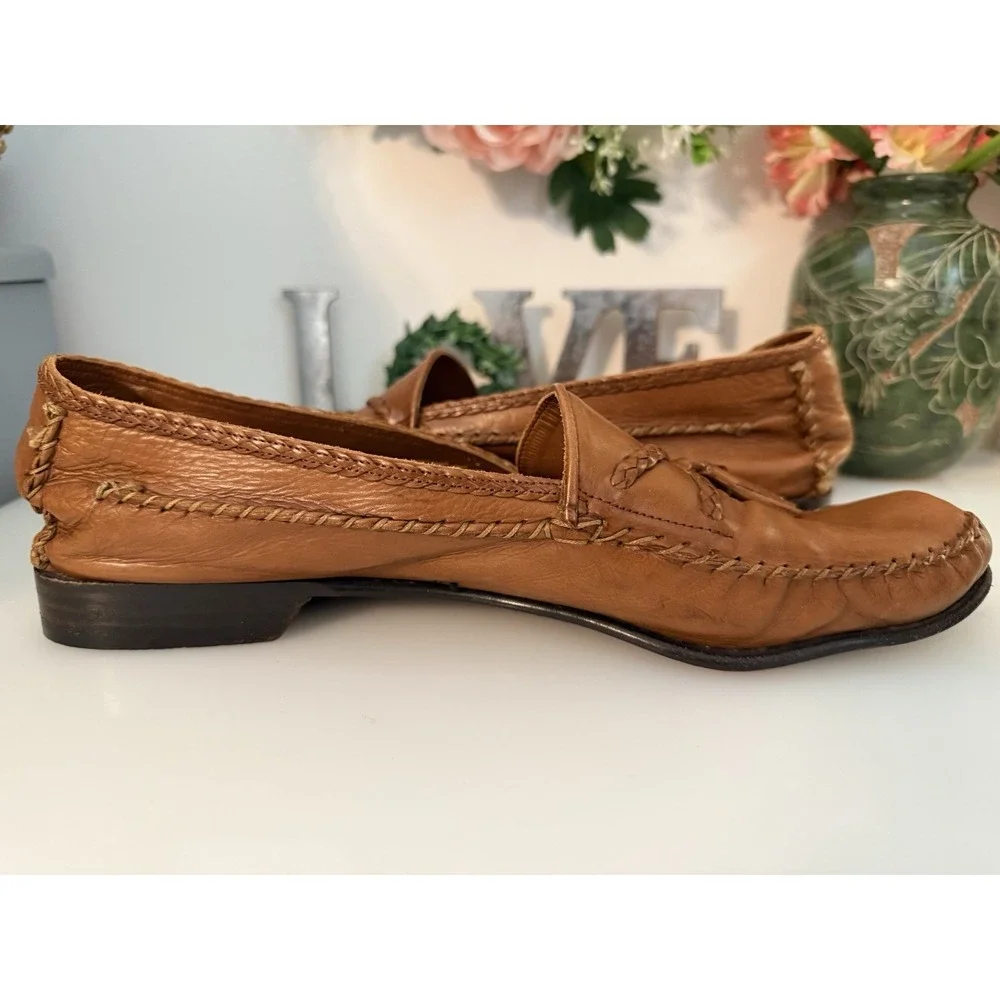 Bragano Italy Leather Tasseled Loafers Size 10.5 M Men's Moccasins Cognac Brown‎